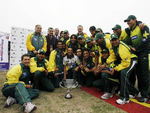 Pakistan team with the winning Trophy of Pakistan-Zimbabwe Series