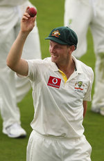 James Pattinson displays the ball with which he claimed his five-for