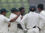 Elias Sunny is congratulated after dismissing Younis Khan