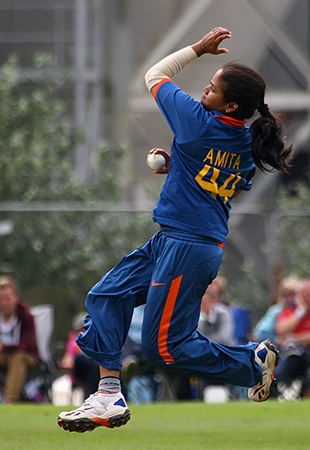 Amita Sharma in full flow during the 4th ODI