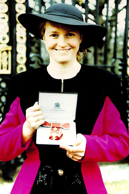 Karen Smithies receiving the OBE in 1994