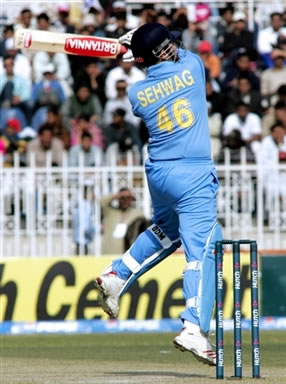 Virender Sehwag hits a six